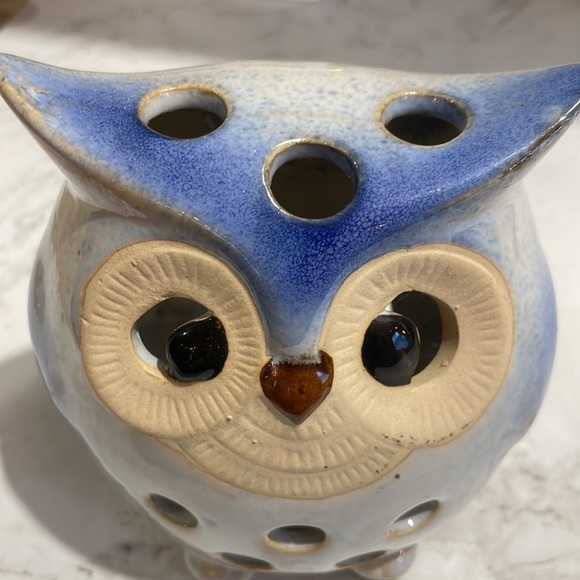 Big Glazed Ceramic blue Owl Figurine Statue Tea light Candle Holder 6 SEE - Picture 6 of 7